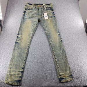 mnml X146 Jeans Mens 34 Blue Tapered Ankle Zips Distressed Stretch Denim Pants
